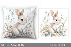 Cute Bunny Pillow Sublimation. Bunny Flowers Sublimation Product Image 1