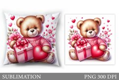 Valentines Bear Pillow. Valentine Pillow Sublimation Product Image 1