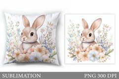 Cute Bunny Pillow Sublimation. Bunny Flowers Sublimation Product Image 1