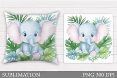 Cute Elephant Pillow Design. Cute Elephant Sublimation Product Image 1