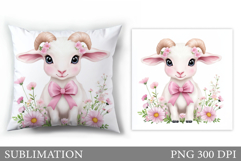 Cute Ram Pillow Sublimation. Ram Flowers Pillow Design Product Image 1