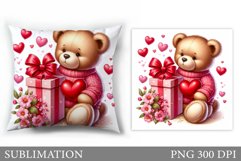 Valentines Bear Pillow Design. Valentines Pillow Sublimation Product Image 1
