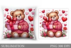 Valentines Bear Pillow Design. Valentines Pillow Sublimation Product Image 1