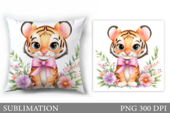 Cute Tiger Pillow Design. Cute Tiger Flowers Sublimation Product Image 1