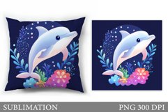 Cute Dolphin Sublimation. Dolphin Pillow Sublimation Product Image 1