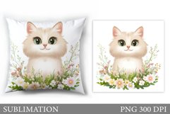 Cute Cat Pillow Sublimation. Cat Flowers Pillow Design Product Image 1