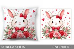 Valentines Bunny Pillow Sublimation. Valentine Pillow Design Product Image 1