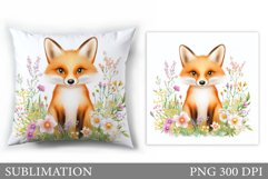 Cute Fox Pillow Sublimation. Fox Flowers Pillow Design Product Image 1