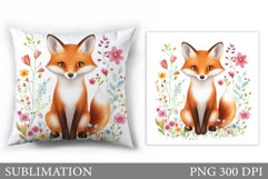 Cute Fox Pillow Sublimation. Fox Flowers Pillow Design Product Image 1