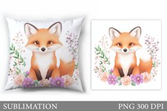Cute Fox Pillow Sublimation. Fox Flowers Pillow Design Product Image 1