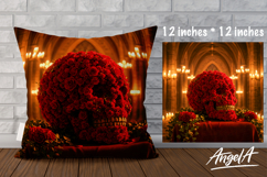 Pillow cover sublimation floral skull, Halloween pillow case Product Image 1