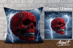 Pillow cover sublimation Halloween skull roses, pillow case Product Image 1