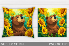 Cute Bear Pillow Design. Cute Bear Flowers Sublimation Product Image 1