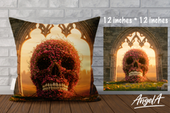 Pillow case sublimation gothic skull, Halloween design PNG Product Image 1