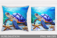 Sea Turtle Pillow Design. Cute Turtle Sublimation Product Image 1