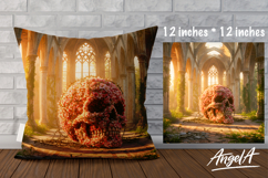 Pillow case sublimation skull in gothic castle Halloween PNG Product Image 1