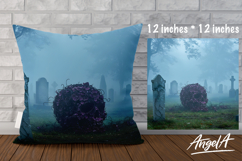 Pillow cover sublimation skull, cemetery, horror design PNG Product Image 1