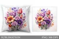 Wildflowers Pillow Sublimation. Flowers Sublimation Product Image 1