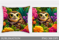 Cute Owl Pillow Sublimation. Owl Flowers Sublimation Product Image 1