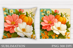 Pumpkin Pillow Design. Pumpkin Flowers Pillow Sublimation Product Image 1