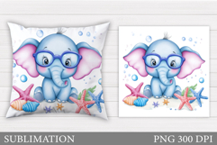 Cute Elephant Pillow Design. Cute Elephant Sublimation Product Image 1
