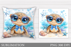 Cute Turtle Pillow Design. Sea Turtle Sublimation Product Image 1