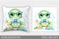 Cute Turtle Pillow Design. Sea Turtle Sublimation Product Image 1