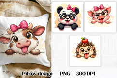 Funny animal peeking pillow | Cute animal pillow sublimation Product Image 1