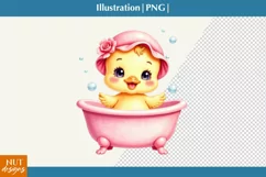 Baby Animals PNG, Cute Baby Duck in a bath, Nursery poster Product Image 1