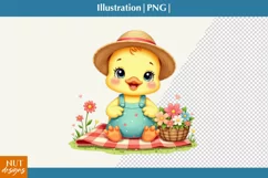 Baby Animals PNG, Cute Baby Duck on a picnic, Nursery poster Product Image 1