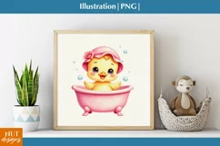 Baby Animals PNG, Cute Baby Duck in a bath, Nursery poster Product Image 2