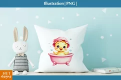 Baby Animals PNG, Cute Baby Duck in a bath, Nursery poster Product Image 3