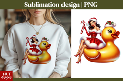 Vintage Christmas tshirt, Santa Pinup Girl Duck Sublimation Product Image 1