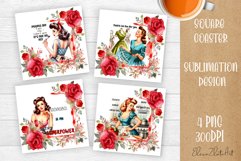 Pin Up Girl Coaster - Housewife with tea Quote Coaster Product Image 1
