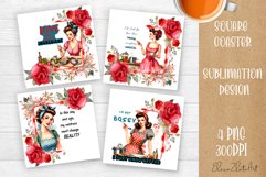 Pin Up Girl Coaster - Housewife with tea Quote Coaster Product Image 1
