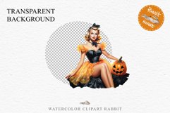 Pin Up Halloween Lady Retro Women Clipart PNG Pumpkin Girl Tale Art Image Watercolor Transparent Print illustration sublimation creepy printable digital
