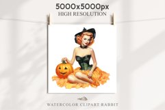 Pin Up Halloween Lady Retro Women Clipart PNG Pumpkin Girl Tale Art Image Watercolor Transparent Print illustration sublimation creepy printable digital