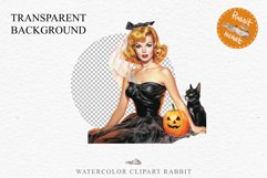 Pin Up Halloween Lady Retro Women Clipart PNG Pumpkin Girl Tale Art Image Watercolor Transparent Print illustration sublimation creepy printable digital