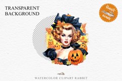 Pin Up Halloween Lady Retro Women Clipart PNG Pumpkin Girl Tale Art Image Watercolor Transparent Print illustration sublimation creepy printable digital