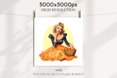 Pin Up Halloween Lady Retro Women Clipart PNG Pumpkin Girl Tale Art Image Watercolor Transparent Print illustration sublimation creepy printable digital