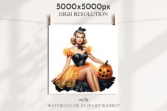 Pin Up Halloween Lady Retro Women Clipart PNG Pumpkin Girl Tale Art Image Watercolor Transparent Print illustration sublimation creepy printable digital
