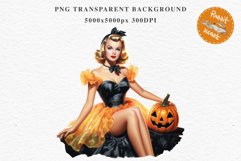 Pin Up Halloween Lady Retro Women Clipart PNG Pumpkin Girl Tale Art Image Watercolor Transparent Print illustration sublimation creepy printable digital