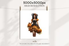 Pin Up Halloween Lady Retro Women Clipart PNG Pumpkin Girl Tale Art Image Watercolor Transparent Print illustration sublimation creepy printable digital