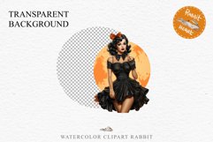 Pin Up Halloween Lady Retro Women Clipart PNG Pumpkin Girl Tale Art Image Watercolor Transparent Print illustration sublimation creepy printable digital