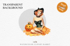 Pin Up Halloween Lady Retro Women Clipart PNG Pumpkin Girl Tale Art Image Watercolor Transparent Print illustration sublimation creepy printable digital