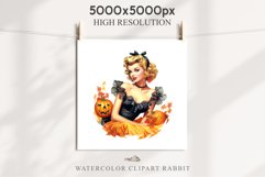 Pin Up Halloween Lady Retro Women Clipart PNG Pumpkin Girl Tale Art Image Watercolor Transparent Print illustration sublimation creepy printable digital