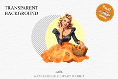 Pin Up Halloween Lady Retro Women Clipart PNG Pumpkin Girl Tale Art Image Watercolor Transparent Print illustration sublimation creepy printable digital