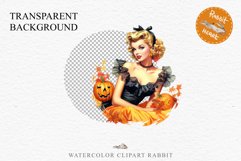 Pin Up Halloween Lady Retro Women Clipart PNG Pumpkin Girl Tale Art Image Watercolor Transparent Print illustration sublimation creepy printable digital