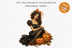 Pin Up Halloween Lady Retro Women Clipart PNG Pumpkin Girl Tale Art Image Watercolor Transparent Print illustration sublimation creepy printable digital