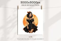 Pin Up Halloween Lady Retro Women Clipart PNG Pumpkin Girl Tale Art Image Watercolor Transparent Print illustration sublimation creepy printable digital